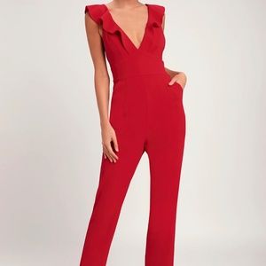 Red ruffled jumpsuit
